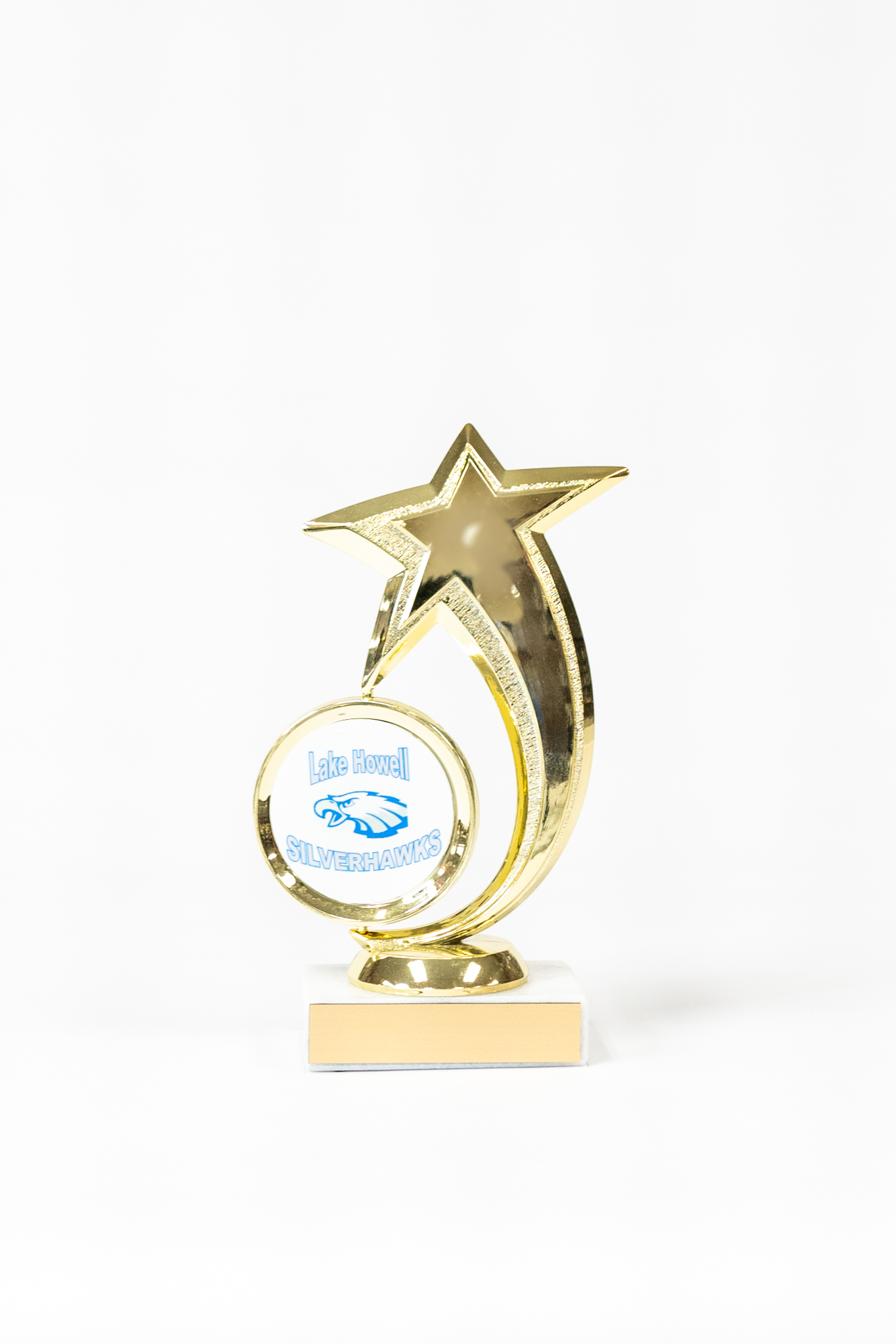 Economy acrylic racing flag trophy award silver & gold free lettering 