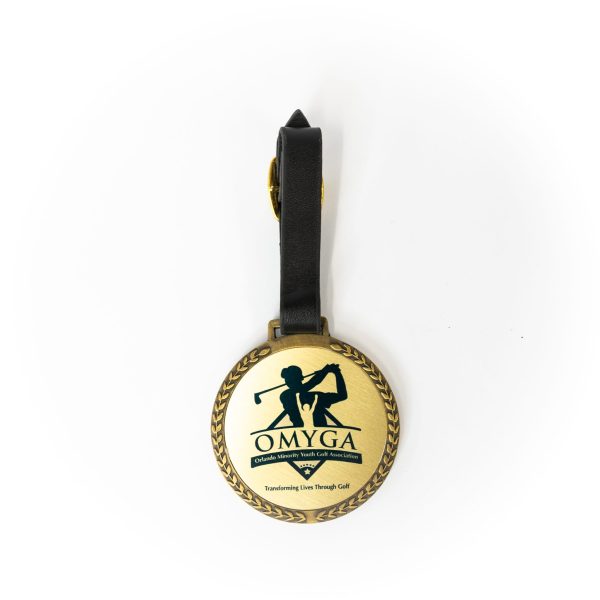 2.5  Antique Gold Casted Golf Tag on Strap 1