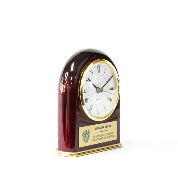 Piano Wood Arched Clock with Brass Base