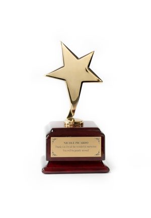6.5  Trophy Gold Metal Star on Square Rosewood Base 1