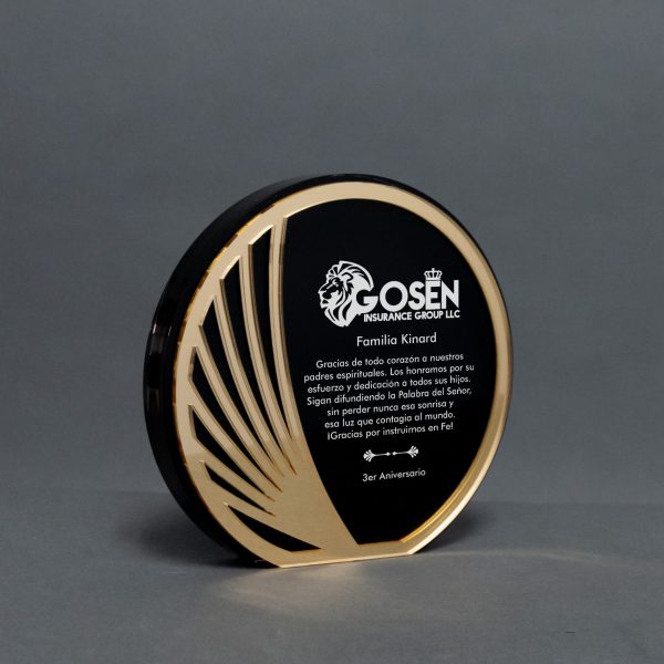 Acrylic Circle with Black Backing and Gold Mirror Accents