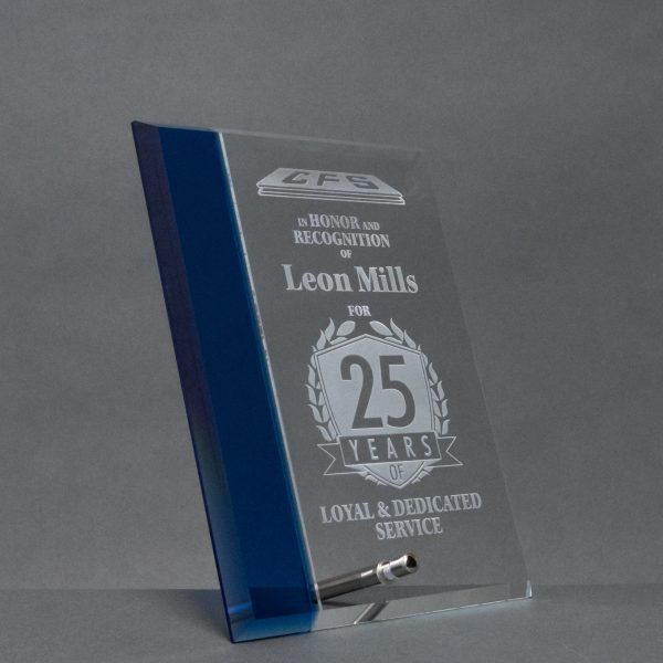 Blue and Clear Standup Crystal Award
