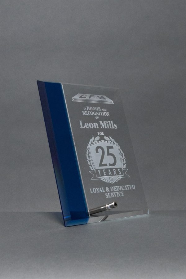 Flat Glass Standing Award with Blue Accen 02