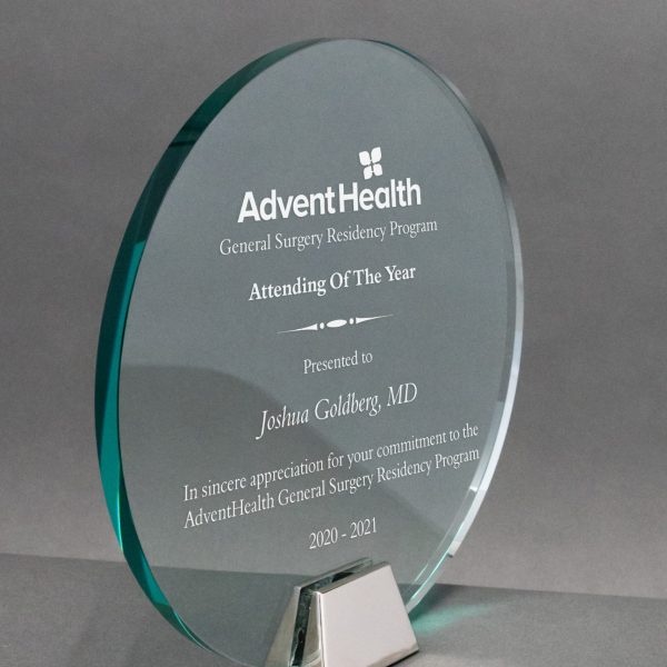 Jade Glass Circle Award on Chrome Base