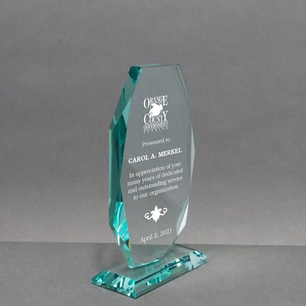 Faceted Elongated Octagon Jade Glass Award