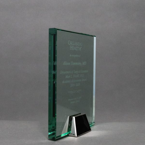 Jade Glass Rectangle on Chrome Base